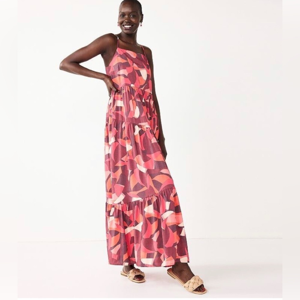New Nine West Abstract Tiered Summer Spring Maxi Dress size small
